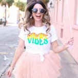 Colourful Summer Vibes Heat Liquified Lettering T-Shirt<br><div class="desc">If you are looking for a statement summer vibes design tshirt to show your sun and sea vibes this is it. Feel the coolness and heat of summer with its Sun heat liquified lettering feel and enjoy your favourite activities wearing this colourful yellow blue t-shirt designed with love.</div>
