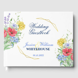 Colourful Summer Wildflowers Country Wedding Guest Book