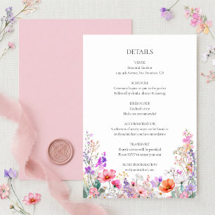 Colourful Summer Wildflowers Wedding Details Card