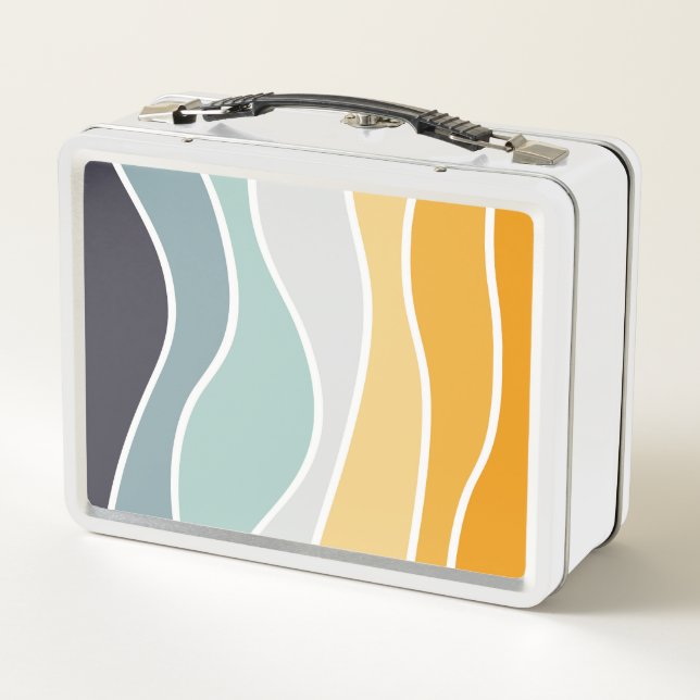Colourful summery retro style waves metal lunch box (Back)