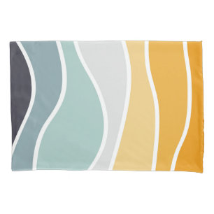 Colourful summery retro style waves pillowcase