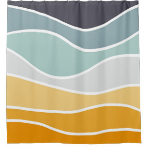 Colourful summery retro style waves shower curtain