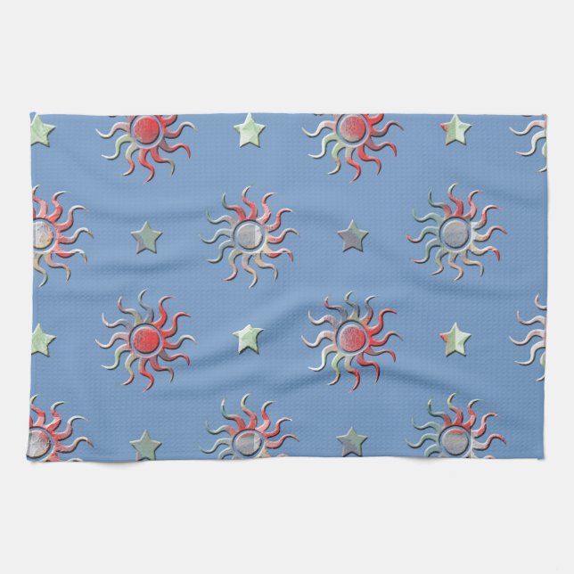 Colourful sun and stars design tea towel (Horizontal)