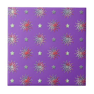Colourful sun and stars design tile