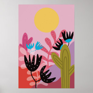 Colourful sun desert modern cactus deco art print