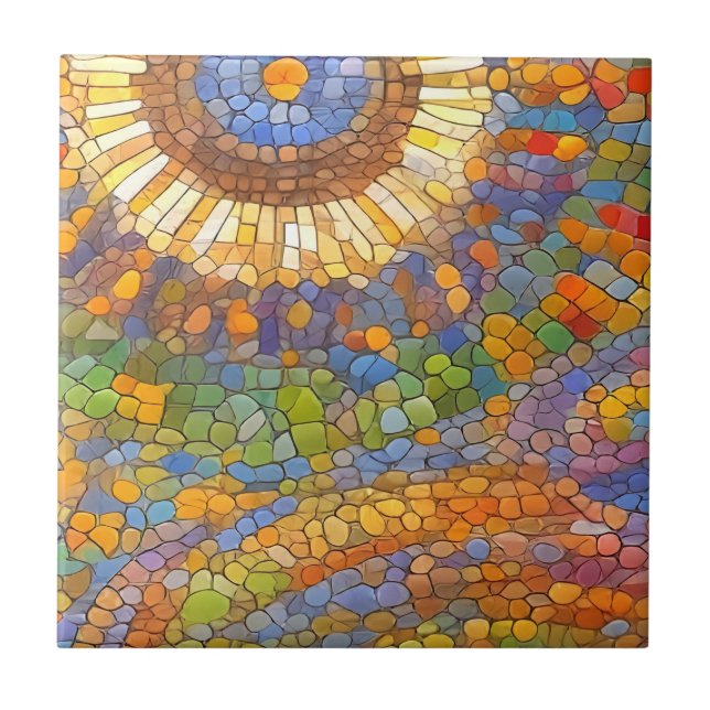 Colourful Sun Gaudi-inspired Mosaic Art Tile (Front)