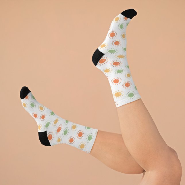 Colourful Sun Happy Doodle Fun Crew Socks (Colorful Sun Happy Doodle Fun Crew Socks)
