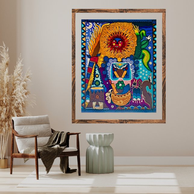 Colourful Sun Huichol Boho Mexican Art Poster (Creator Uploaded)