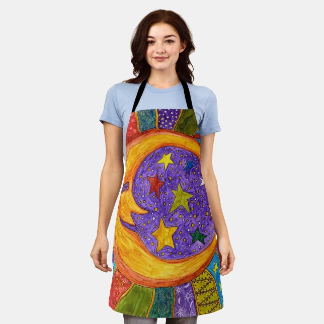 Colourful Sun, Moon and Stars Apron (Worn)