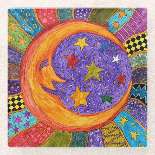 Colourful, Sun, Moon and Stars Coaster (Front)