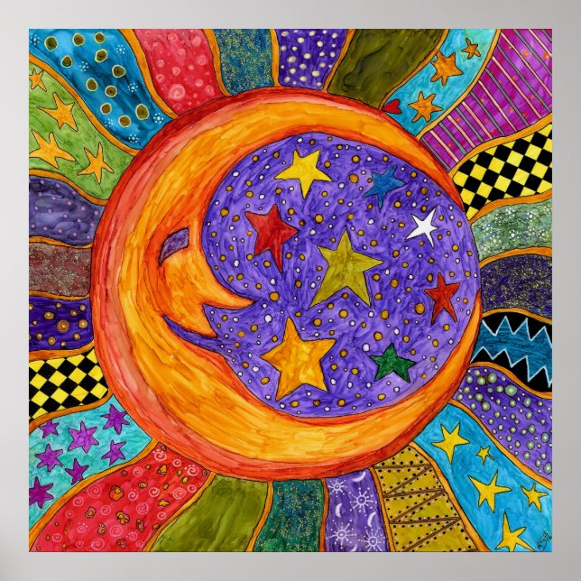 Colourful Sun, Moon and Stars Poster  24" x 24" (Front)