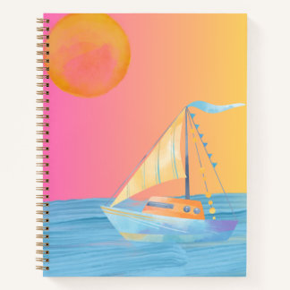 Colourful Sun Moon Ocean Sailing Boat Notebook