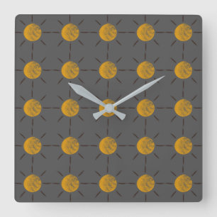 Colourful Sun Pattern on Grey Background Square Wall Clock