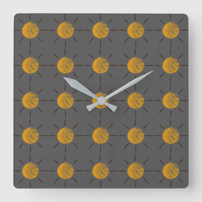 Colourful Sun Pattern on Grey Background Square Wall Clock (Front)