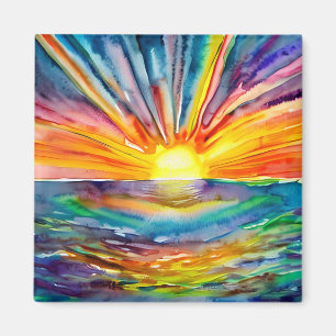 Colourful Sun Rays over the Water Reflection AI Ar Magnet