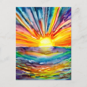 Colourful Sun Rays over the Water Reflection AI Ar Postcard