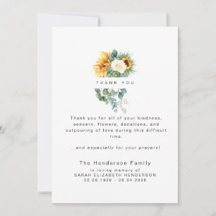 Colourful Sunflower Bereavement Funeral IIThank Yo Thank You Card
