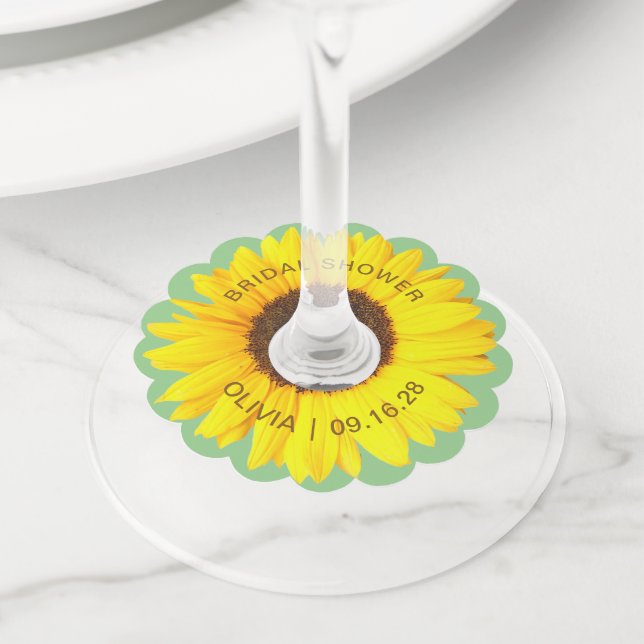 Colourful Sunflower Bridal Shower Wine Glass Tag (Close Up)