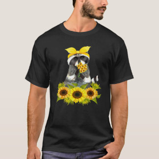 Colourful Sunflower Festas Cute Racoon Watercolor  T-Shirt