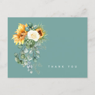 Colourful Sunflower Floral Sage Funeral Thank You Postcard