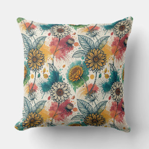 Colourful Sunflower Paint Splatter Artwork Pattern Cushion