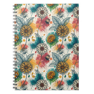 Colourful Sunflower Paint Splatter Artwork Pattern Notebook