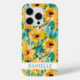 Colourful Sunflower Painting Monogrammed iPhone 15 Pro Case