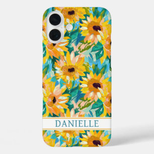 Colourful Sunflower Painting Monogrammed iPhone 16 Plus Case