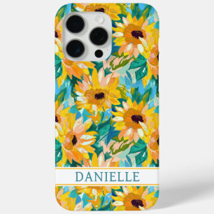 Colourful Sunflower Painting Monogrammed iPhone 15 Pro Max Case