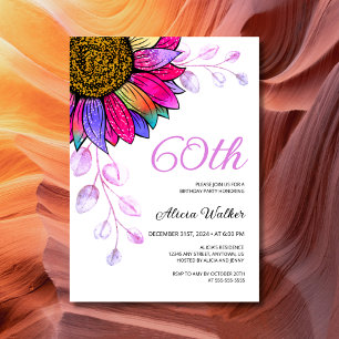 Colourful Sunflower Purple Leaf Floral Birthday  Invitation