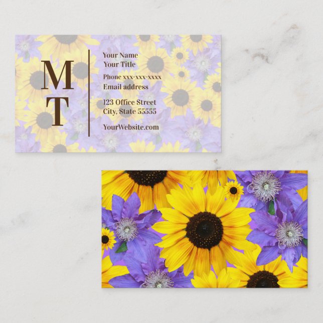 Colourful Sunflower & Purple Personalised  Business Card (Front/Back)