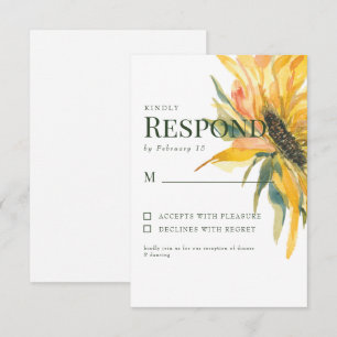 Colourful Sunflower Stem Wedding RSVP Card