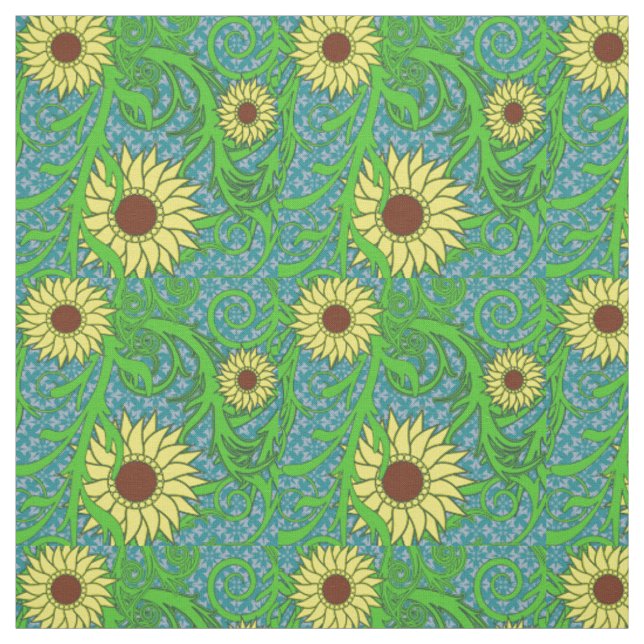 Colourful Sunflowers Floral Illustration Fabric (Swatch)