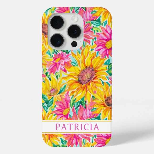 Colourful Sunflowers Painting Monogrammed Case-Mate iPhone Case (Back)