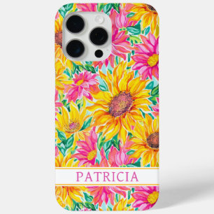 Colourful Sunflowers Painting Monogrammed iPhone 15 Pro Max Case