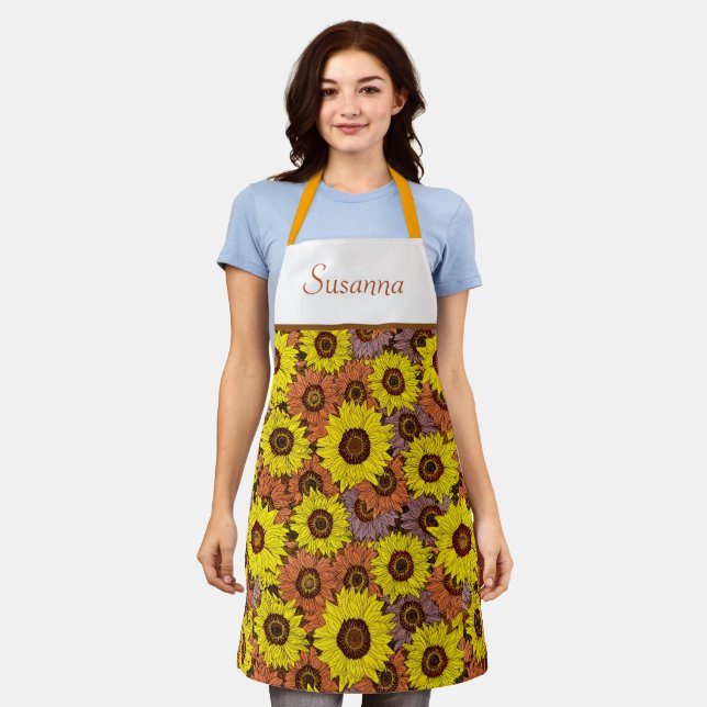 Colourful Sunflowers Pattern Apron (Worn)