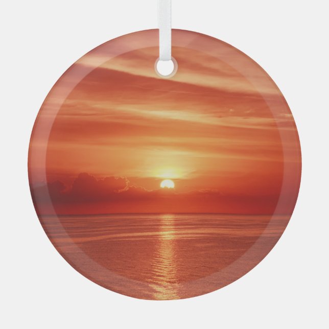 Colourful sunrise at sea, dramatic clouds. glass tree decoration (Front)