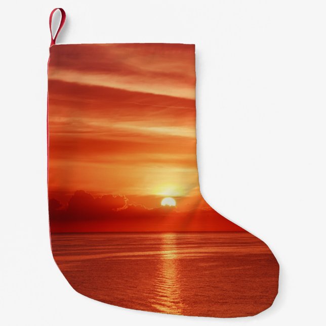 Colourful sunrise at sea, dramatic clouds. small christmas stocking (Front)