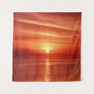 Colourful sunrise at sea, dramatic clouds. tapestry