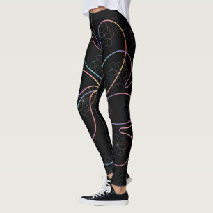 Colourful Sunrise on Black Chic heartS flower Leggings