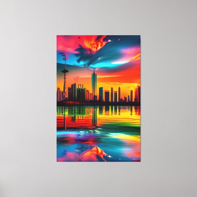 Colourful Sunset Cityscape Art            Canvas Print (Front)