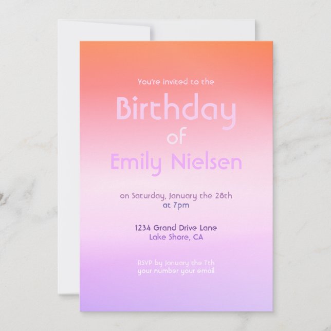 Colourful Sunset Ombre Modern Birthday Invitation (Front)