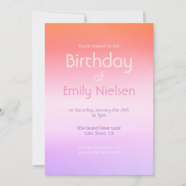 Colourful Sunset Ombre Modern Birthday Invitation (Front)