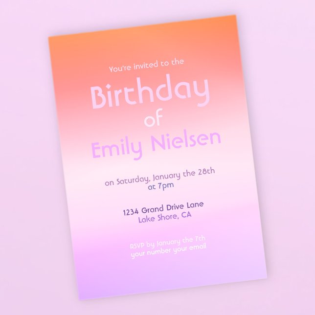 Colourful Sunset Ombre Modern Birthday Invitation (Creator Uploaded)