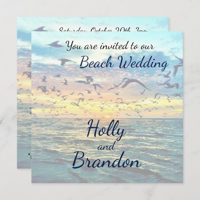 Colourful Sunset Print Beach Wedding Invitation (Front/Back)