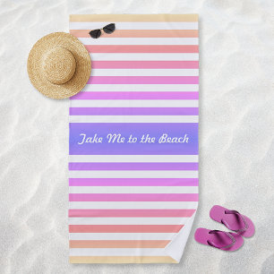 Colourful Sunset Striped Personalised Beach Towel