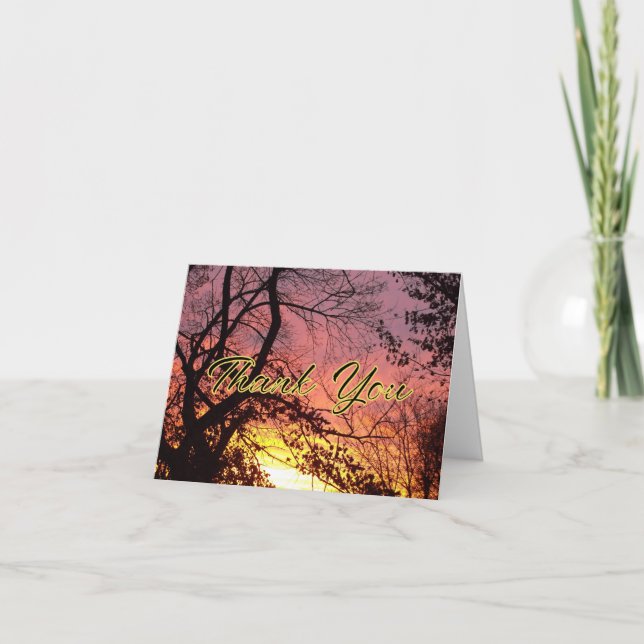 Colourful Sunset Through Bare Trees Thank You Card (Front)