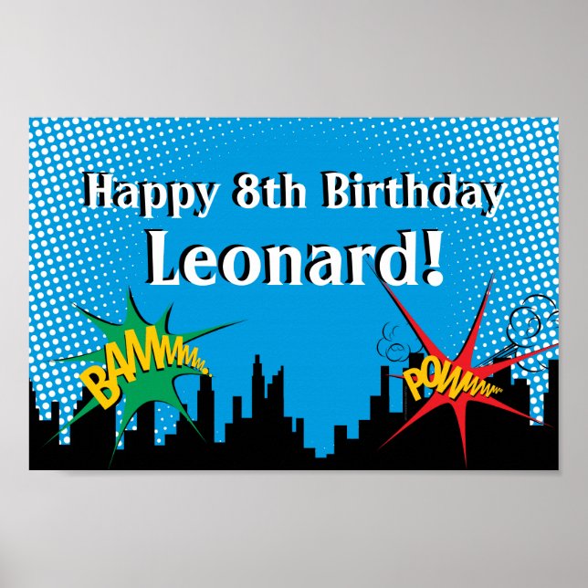 Colourful Superhero Comic Boy's Birthday Party Poster (Front)