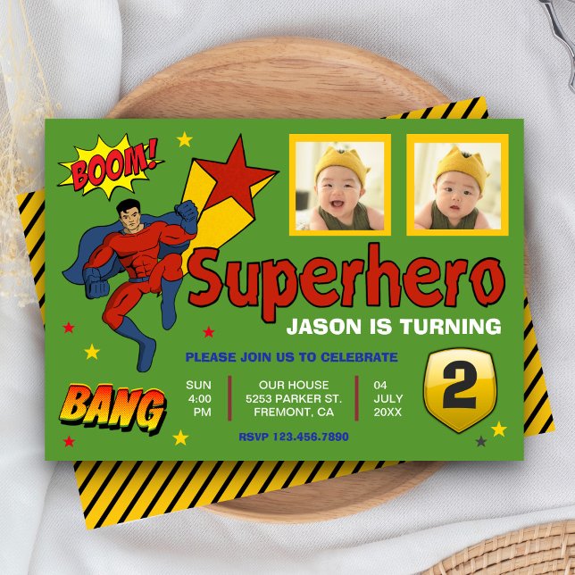 Colourful Superhero Kids Photo Birthday Invitation (Creator Uploaded)