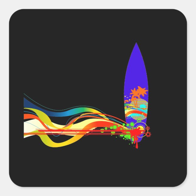 Colourful Surf Board Square Sticker (Front)